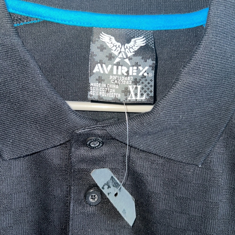 Avirex XL Black Blue Trim Polo Y2K Streetwear Crest Skull Hip-Hop Graphic Shirt - Picture 4 of 11
